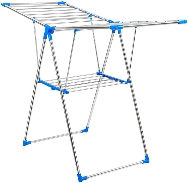 Harmony Home Foldable Stainless Steel Clothes Drying Rack | Multi-Tier Laundry Stand with Blue PVC Joints | Indoor & Outdoor - Image 4